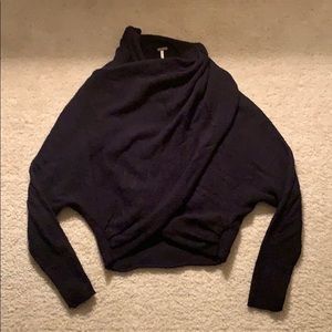 Free People Black Crop Wrap Sweater Size XS COZY